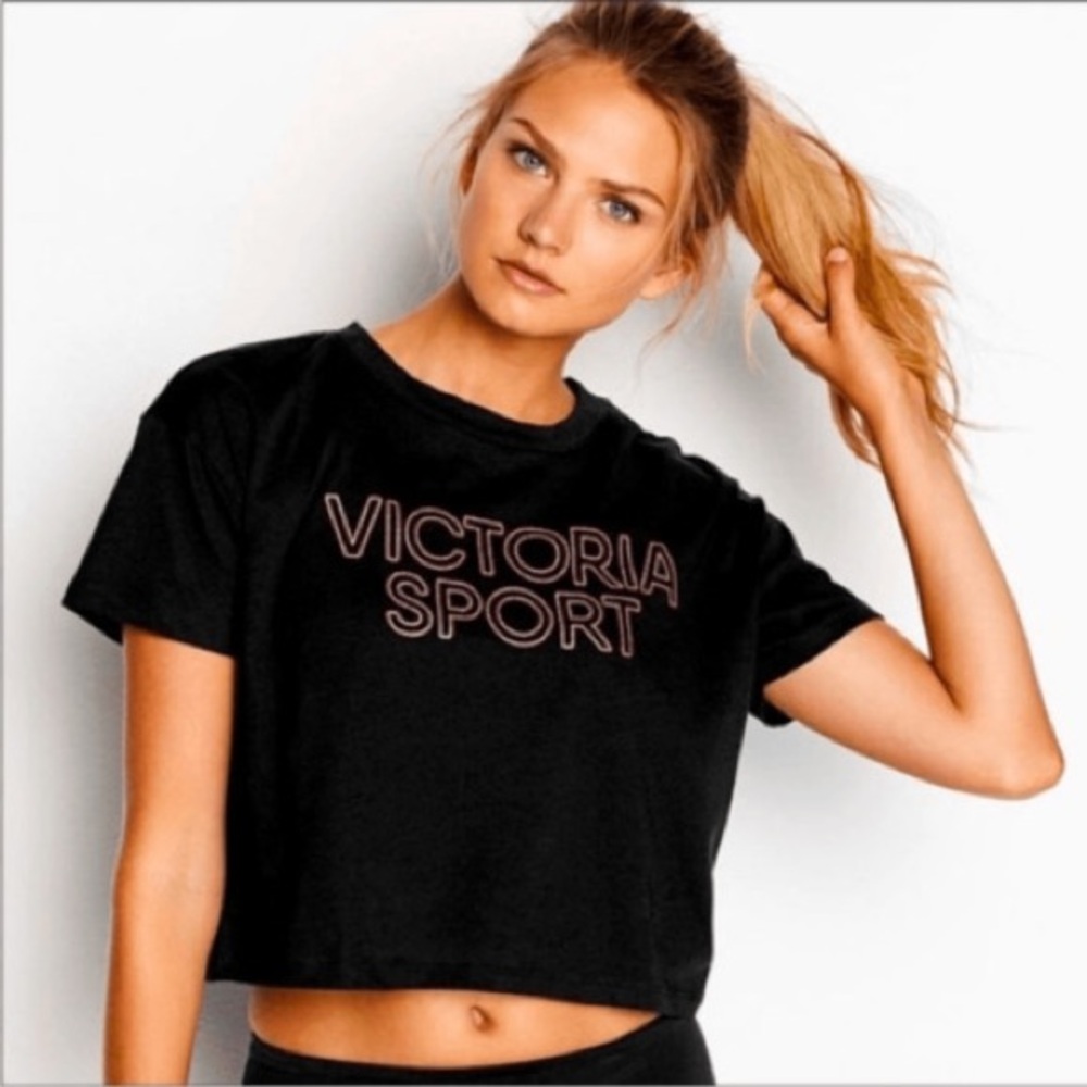 Victoria’s Secret Sport Glitter Words Crop Graphic Tee Shirt Size XS NWOT